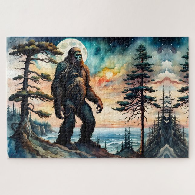 Sasquatch Standing on Ridge overlooking the Ocean Jigsaw Puzzle (Horizontal)