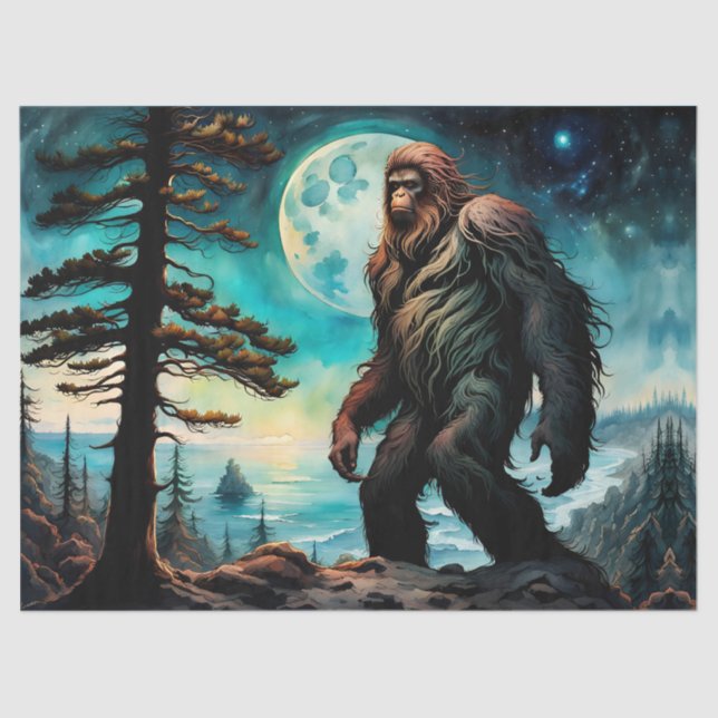Sasquatch Standing on Ridge overlooking the Ocean Tissue Paper (Front)