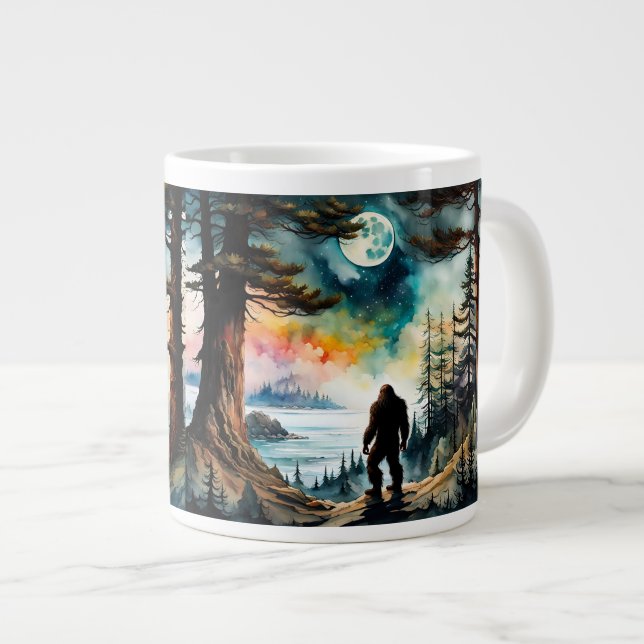 Sasquatch Standing under the Moonlight Large Coffee Mug (Front Right)