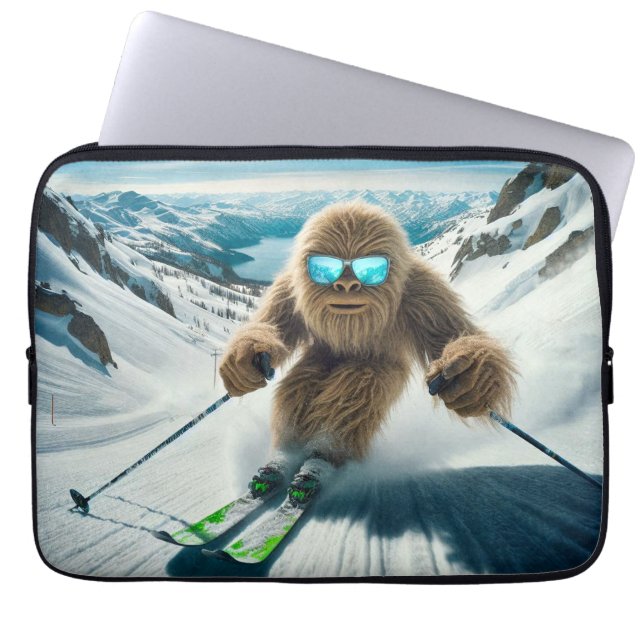 Sasquatch the Skier Laptop Sleeve (Front)