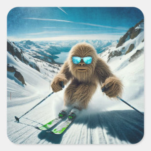 Sasquatch the Skier Square Sticker