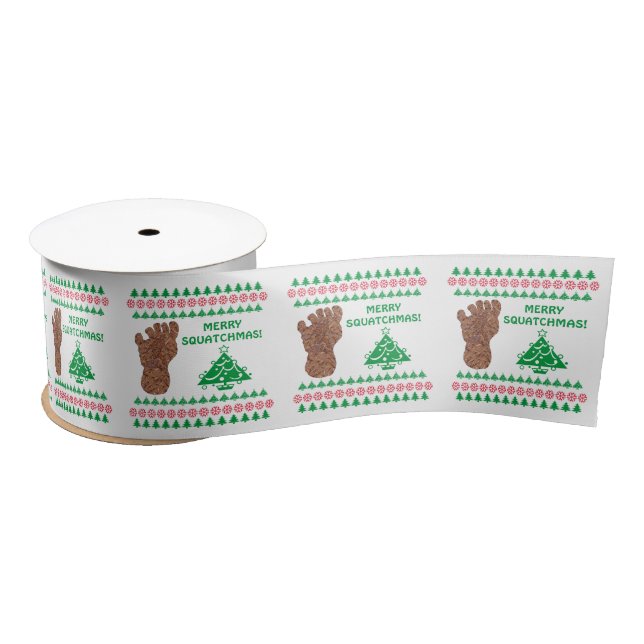Sasquatch Track Merry Squatchmas Bigfoot Satin Ribbon (Spool)