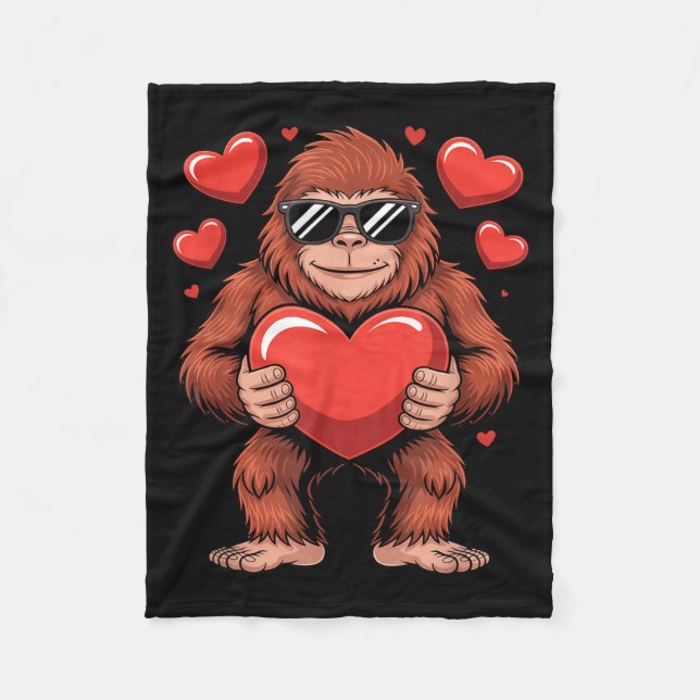 Sasquatch Valentine's Day - Bigfoot Heart Sungles  Fleece Blanket (Front)