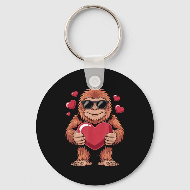 Sasquatch Valentine's Day - Bigfoot Heart Sungles  Key Ring (Front)