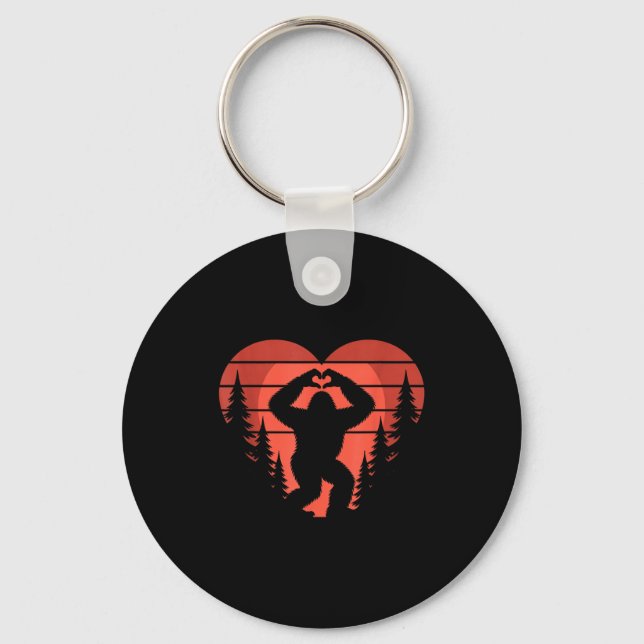 Sasquatch Valentine's Day - Bigfoot Heart Sungles  Key Ring (Front)