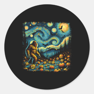 Sasquatch Van Gogh Starry Night Halloween Big Foot Classic Round Sticker