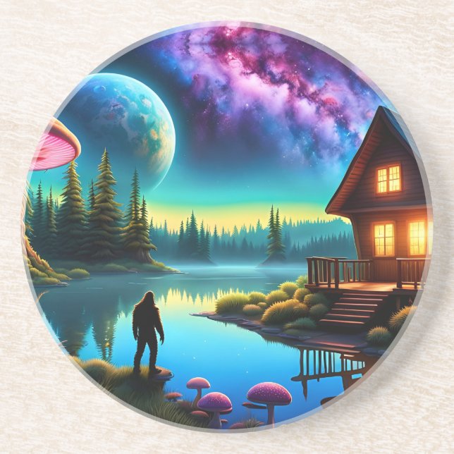 Sasquatch Watching nebulas on a distant planet Coaster (Front)