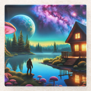 Sasquatch Watching nebulas on a distant planet Glass Coaster