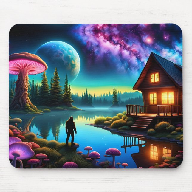Sasquatch Watching nebulas on a distant planet Mouse Mat (Front)