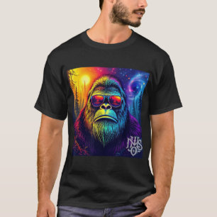 Sasquatch With Sunglasses Day  Night Forest  T-Shirt