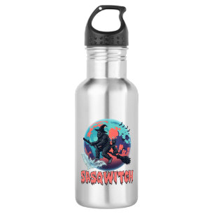 Sasqwitch Bigfoot Witch Broom Black Cat Moon Hallo 532 Ml Water Bottle