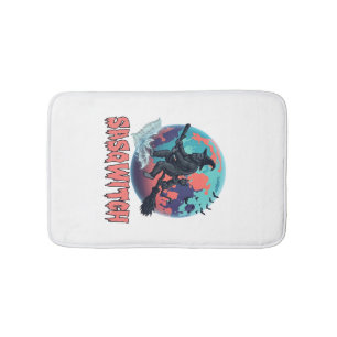 Sasqwitch Bigfoot Witch Broom Black Cat Moon Hallo Bath Mat