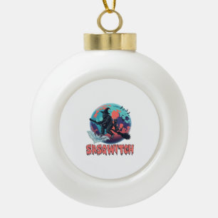 Sasqwitch Bigfoot Witch Broom Black Cat Moon Hallo Ceramic Ball Christmas Ornament