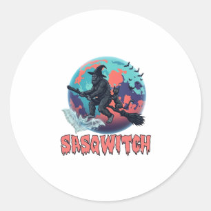 Sasqwitch Bigfoot Witch Broom Black Cat Moon Hallo Classic Round Sticker