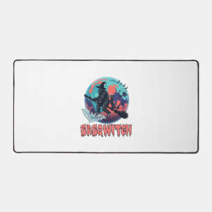 Sasqwitch Bigfoot Witch Broom Black Cat Moon Hallo Desk Mat