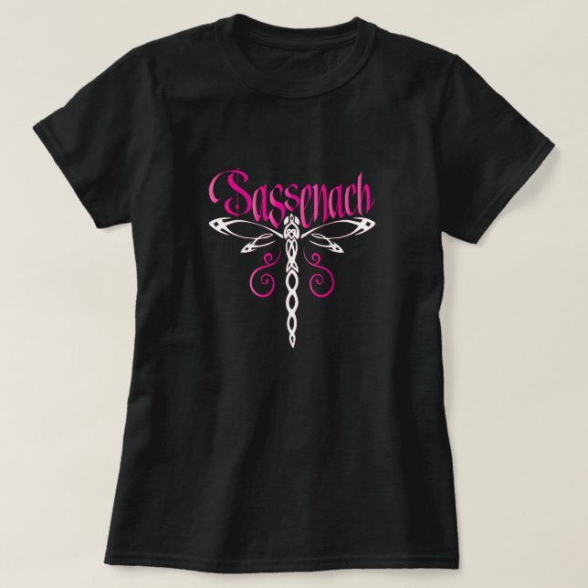 Sassenach Dragonfly Celtic Pink Scottish Gift  T-Shirt (Design Front)