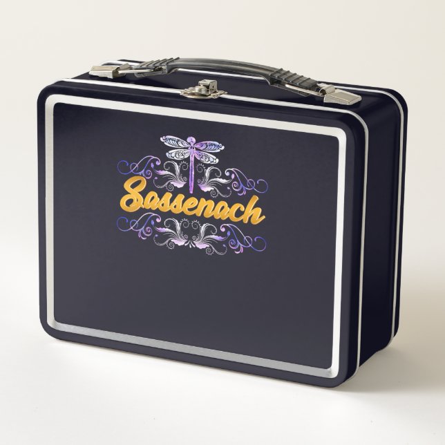 Sassenach Outlander Blue Dragonfly Metal Lunch Box (Front)