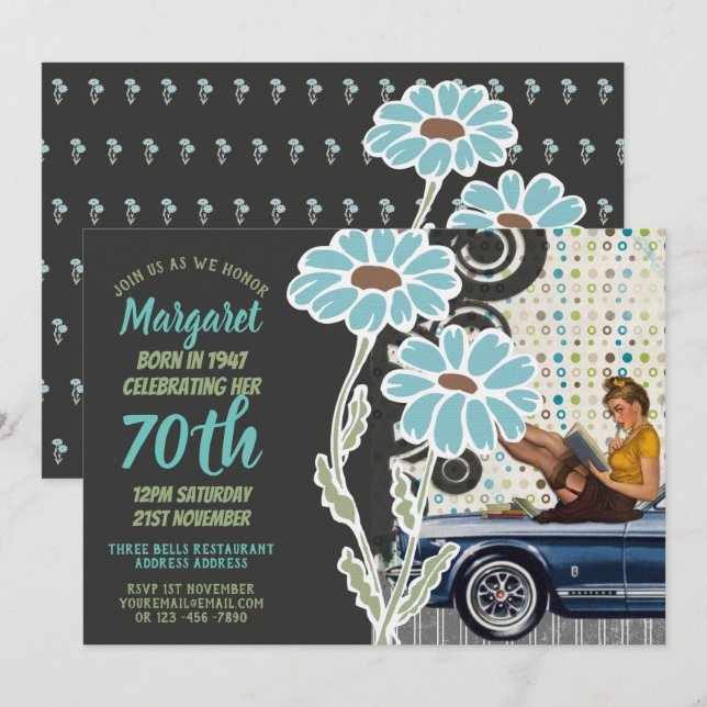 Sassy 70th Birthday Invite Vintage 1940s Woman (Front/Back)