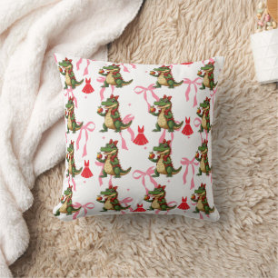 Sassy Alligator with ribbons, apples and dress  Cushion
