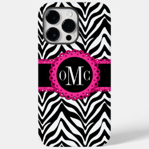Sassy and Chic Zebra Print Pink Lace Monogram Case-Mate iPhone 14 Pro Max Case