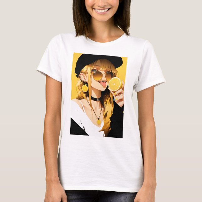Sassy Anime Girl with Lemon T-Shirt (Front)