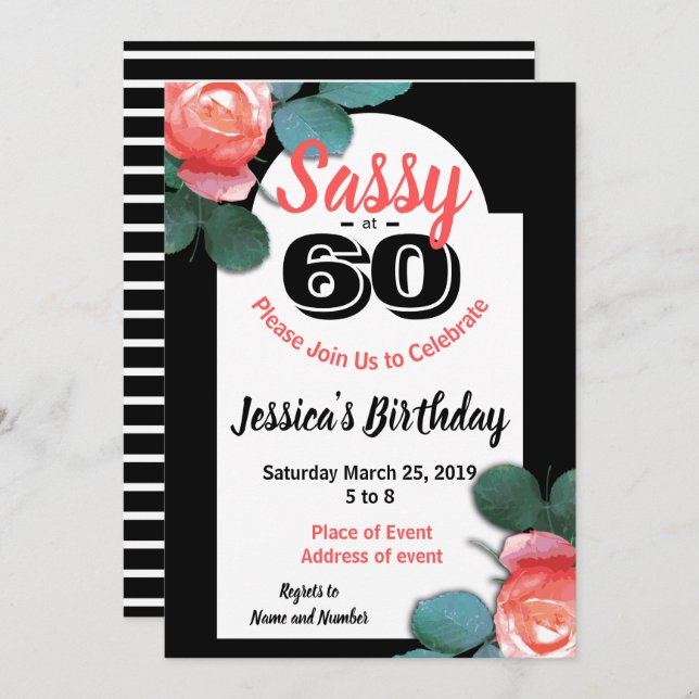 Sassy at 60 Birthday Party Invitations (Front/Back)