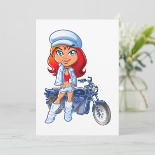 Sassy Biker Girl with Red Hair and Motorcycle  Invitation