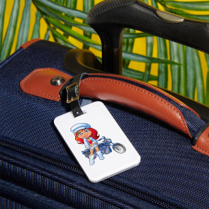 Sassy Biker Girl with Red Hair and Motorcycle  Luggage Tag