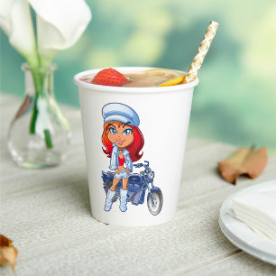 Sassy Biker Girl with Red Hair and Motorcycle  Paper Cups
