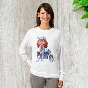 Sassy Biker Girl with Red Hair and Motorcycle  T-Shirt