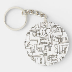 Sassy-Black And White Abstract Ink Doodle Art Key Ring