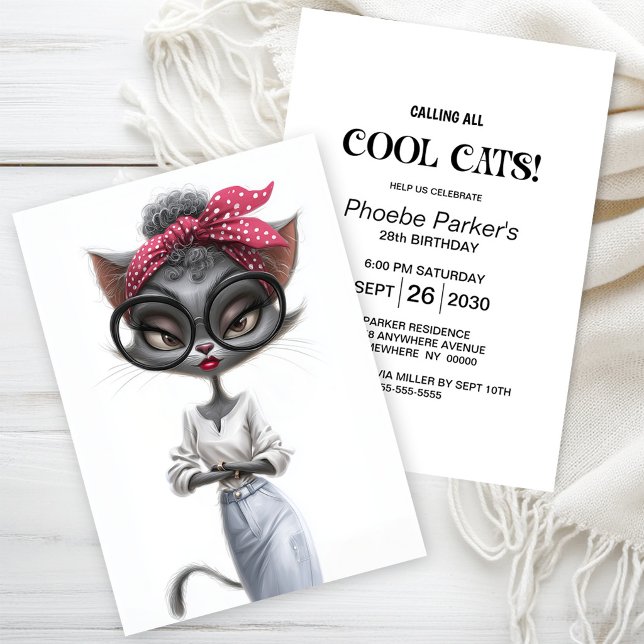 Sassy Black Cat Birthday Party Invitation (Creator Uploaded)