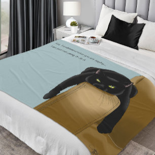 Sassy Black Cat Funny Tired Humour Blue Fleece Blanket