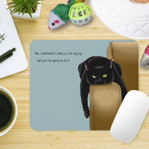 Sassy Black Cat Funny Tired Humour Blue Mouse Mat