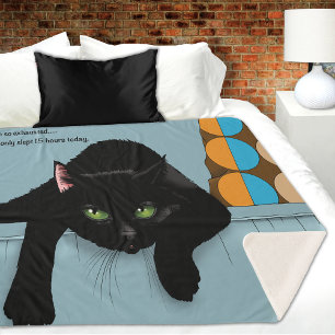 Sassy Black Cat Funny Tired Humour Blue Sherpa Blanket
