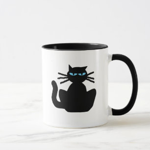 Sassy Black Cat with Blue Eyes Cartoon Mug