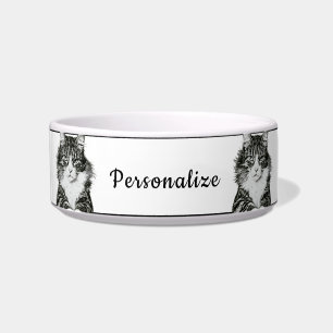 Sassy Black & White Cat Personalised Bowl Design