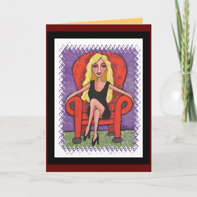 Sassy Blonde & a Red Chair - greeting card (Front)