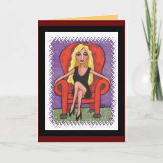 Sassy Blonde & a Red Chair - greeting card