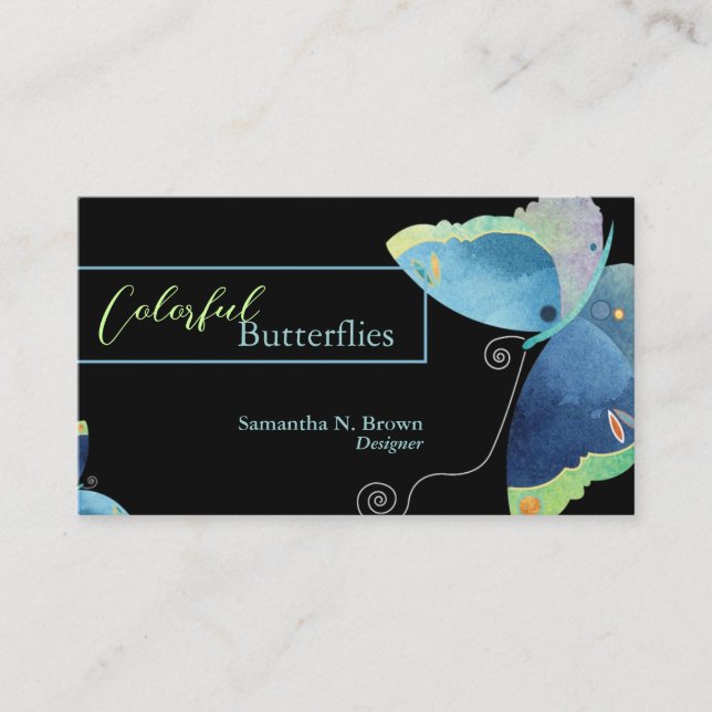 Sassy Blue Butterfly Designer Business Card (Front)