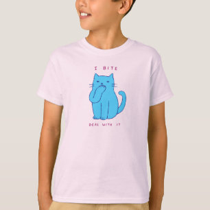 Sassy Blue Cat I Bite Deal With It For Office T-Shirt