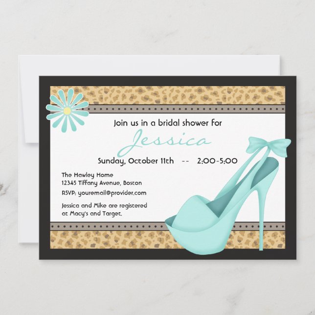 Sassy Blue Heels and Leopard Invitation (Front)