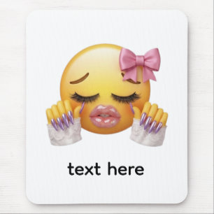 Sassy Blushing Emoji with Pink Bow & Long Nails  Mouse Mat