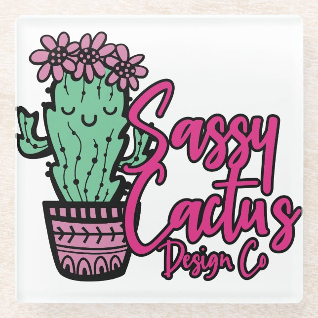 SASSY CACTUS DESIGN GO [logo 1] Glass Coaster (Front)