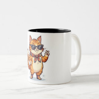 Sassy Cat in Sunglasses & Scarf Two-Tone Coffee Mug