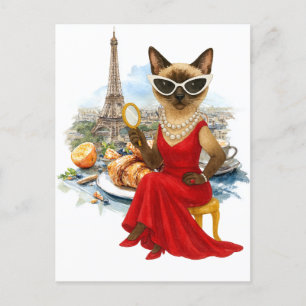 Sassy Cat is in Paris France Holiday Postcard