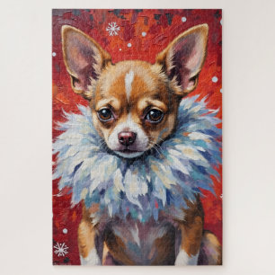 Sassy Chihuahua Dog in Fluffy Winter Fur Collar Jigsaw Puzzle