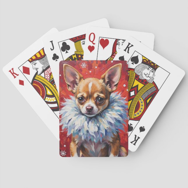 Sassy Chihuahua Dog in Fluffy Winter Fur Collar Playing Cards (Back)