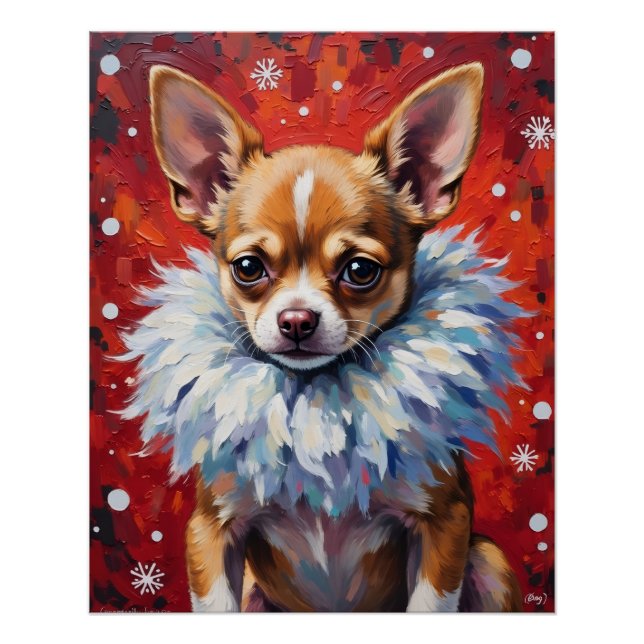Sassy Chihuahua Dog in Fluffy Winter Fur Collar Poster (Front)