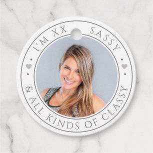 Sassy & Classy Custom Photo Birthday Party White Favour Tags